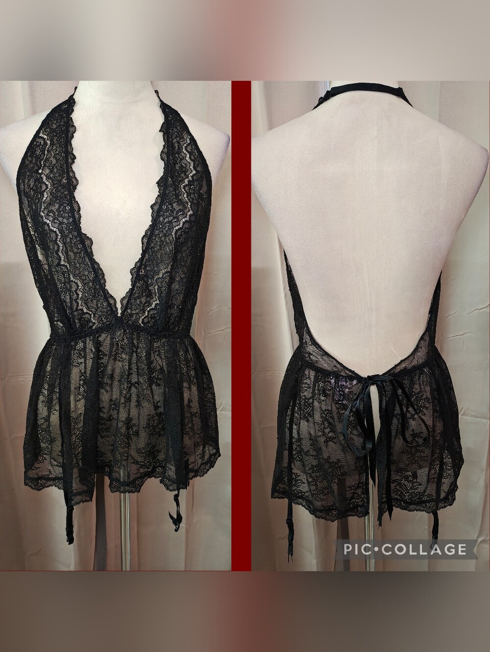 🌹🖤 2019 Victoria’s Secret Black Lace Plunge Babydoll Lingerie Slip Dress 🖤🌹